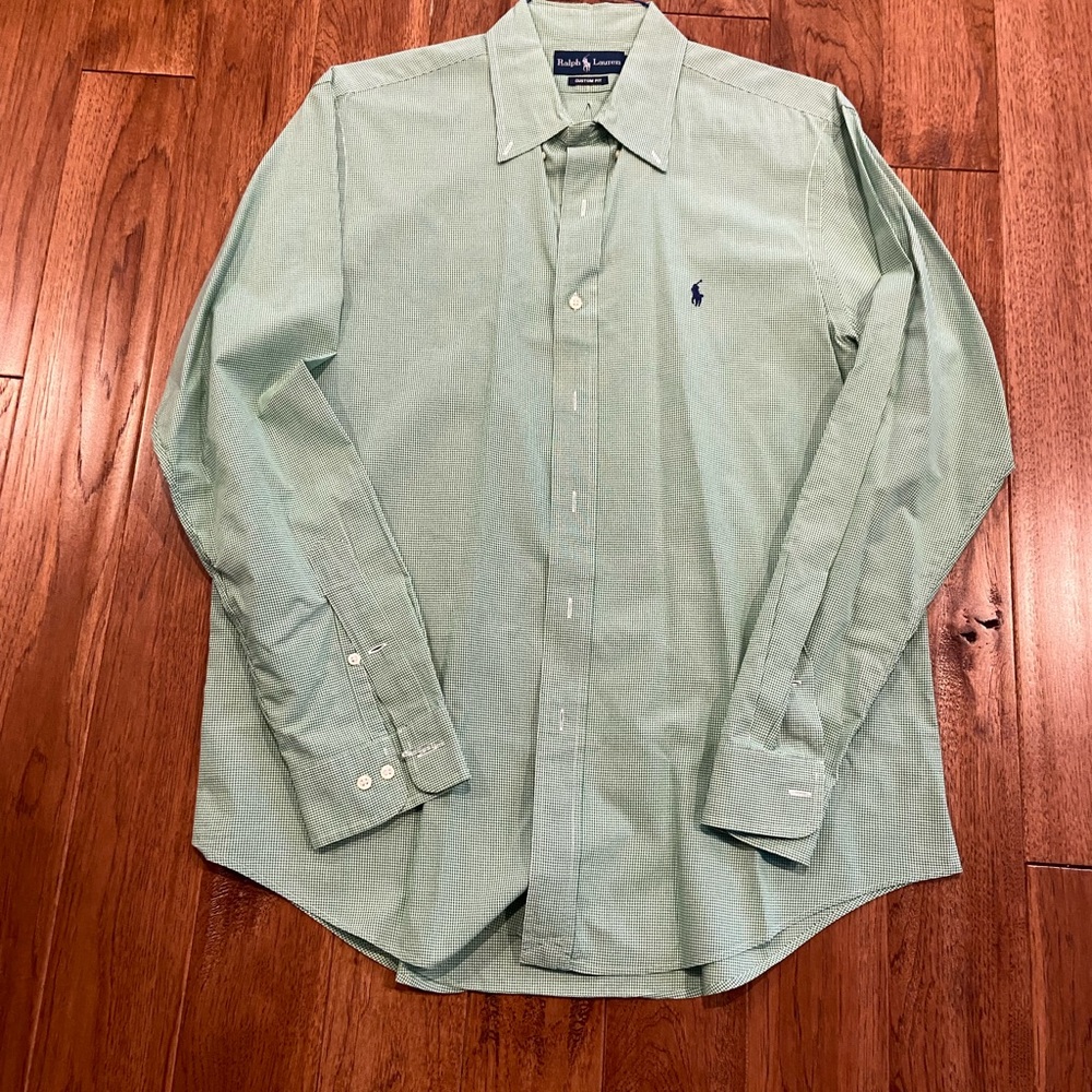Green and white plaid Ralph Lauren Button Up